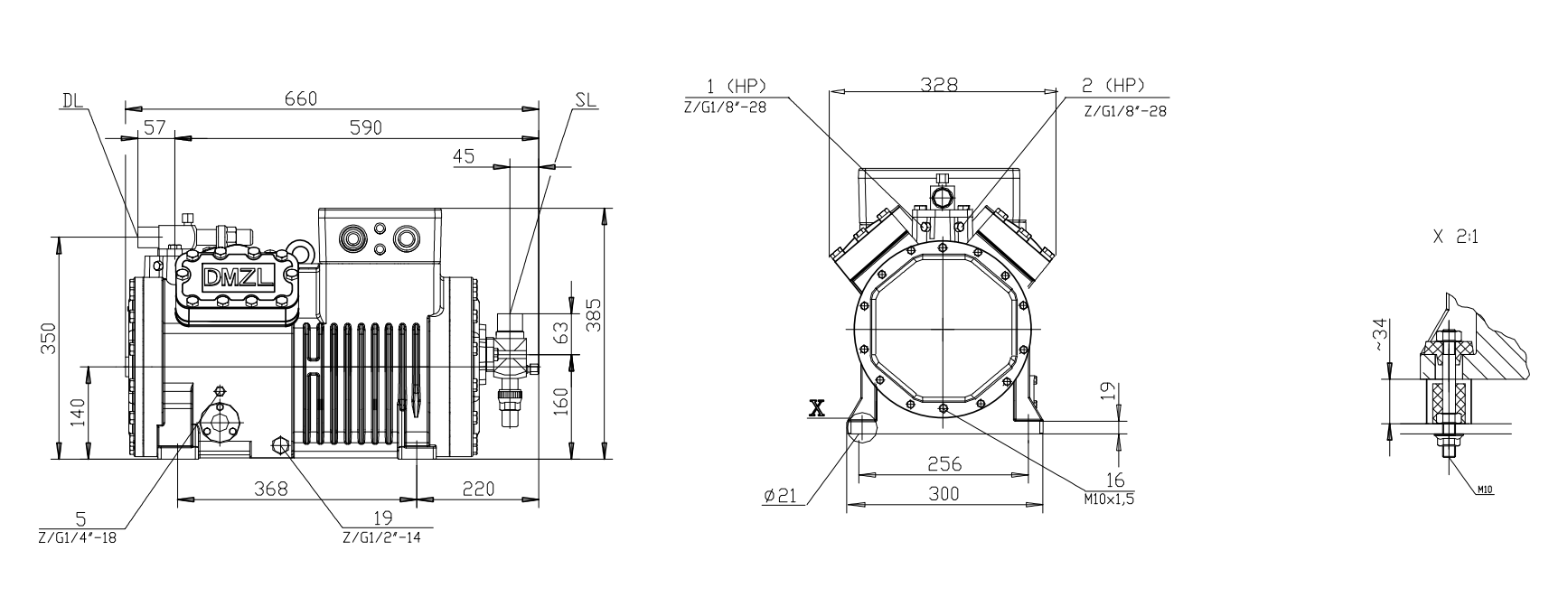 DMZL 4-Cylinder Semi-Hermetic Compressor 8-20HP ضاغط نصف محكم 4 سلندر DMZL 8-20 حصان