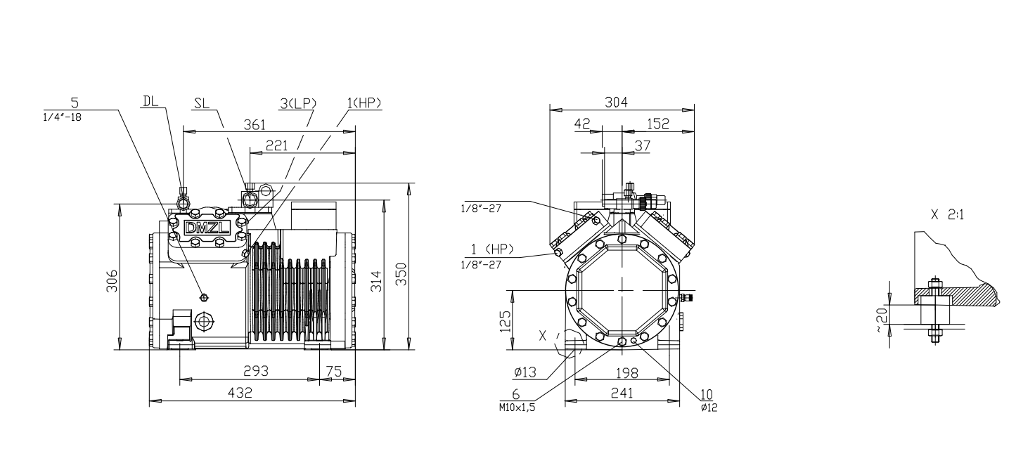 DMZL 4-Cylinder Semi-Hermetic Piston Compressor ضاغط مكبس شبه محكم DMZL ذو 4 أسطوانات